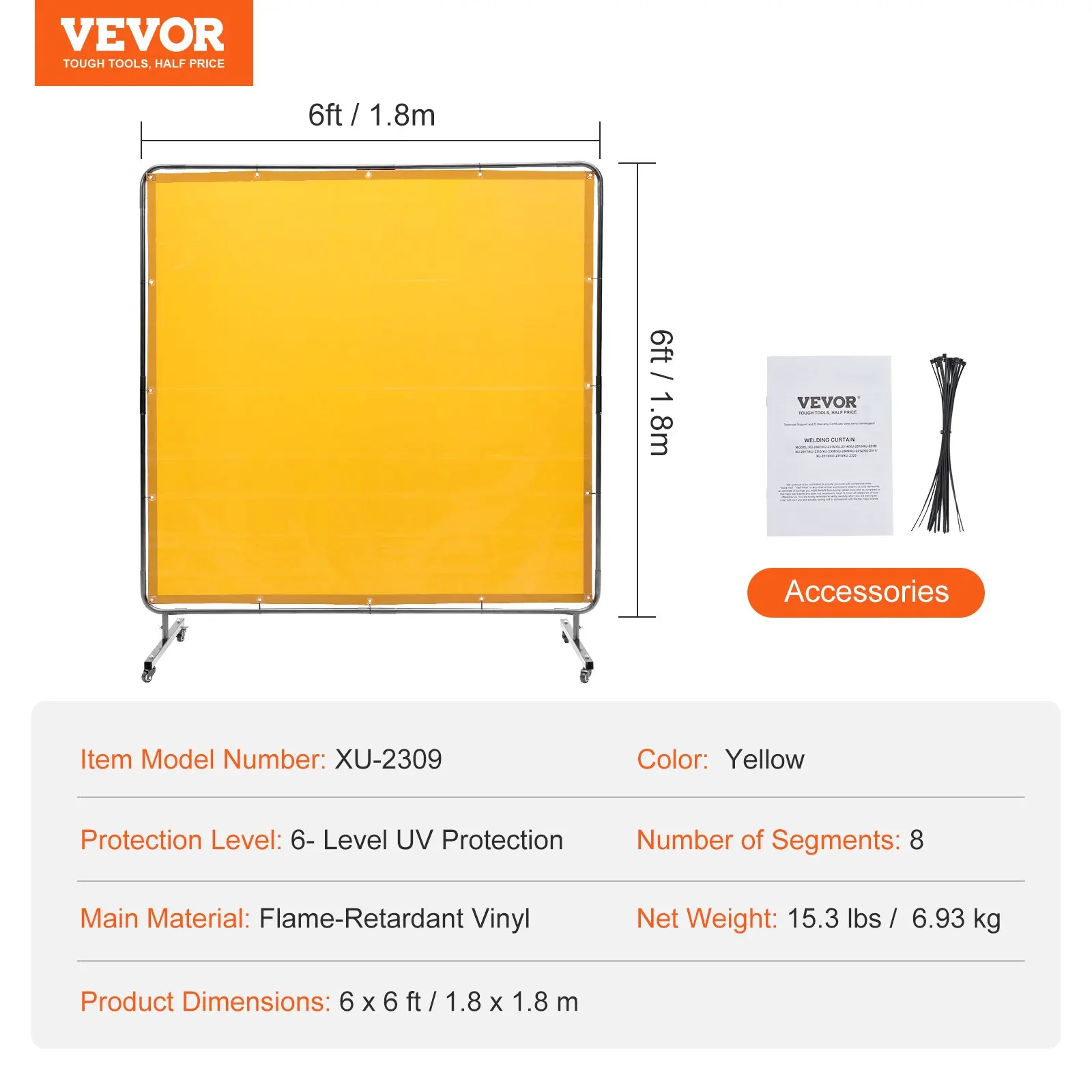 

Welding Screen With Frame, 6 X 6 Welding Curtain Screen, Flame-Resistant Vinyl Welding Protection Screen On 4 Swivel Wheel