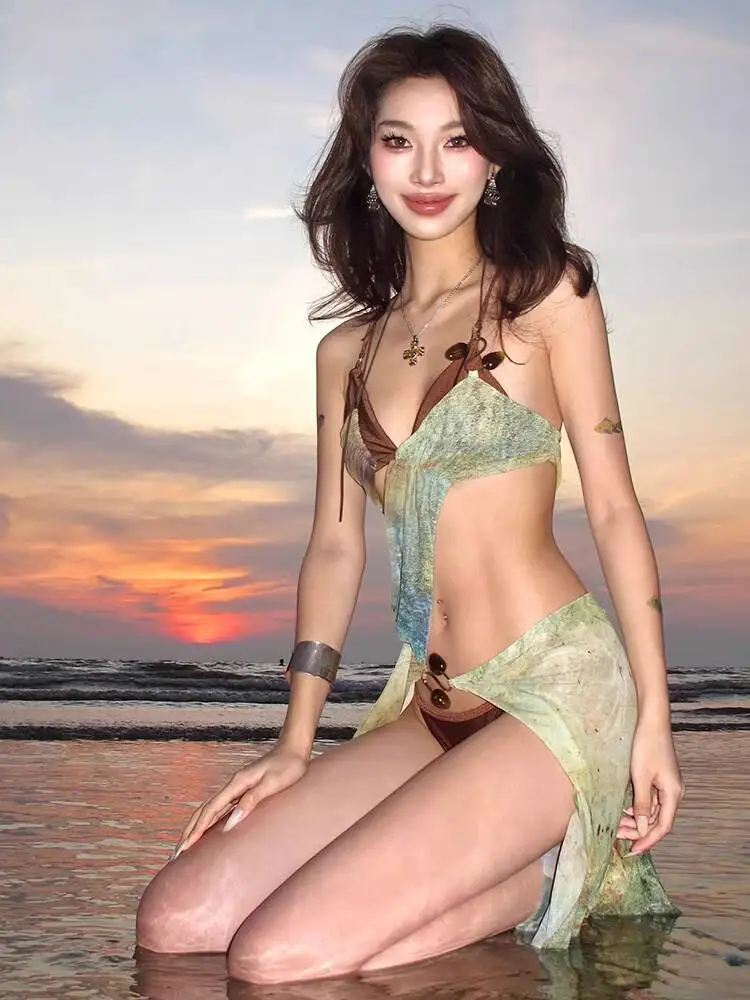 

Новый купальник бикини женский горячий источник купание остров глубокий V ретро самосовершенствование бикини для взрослых сексуальные купальные костюмы