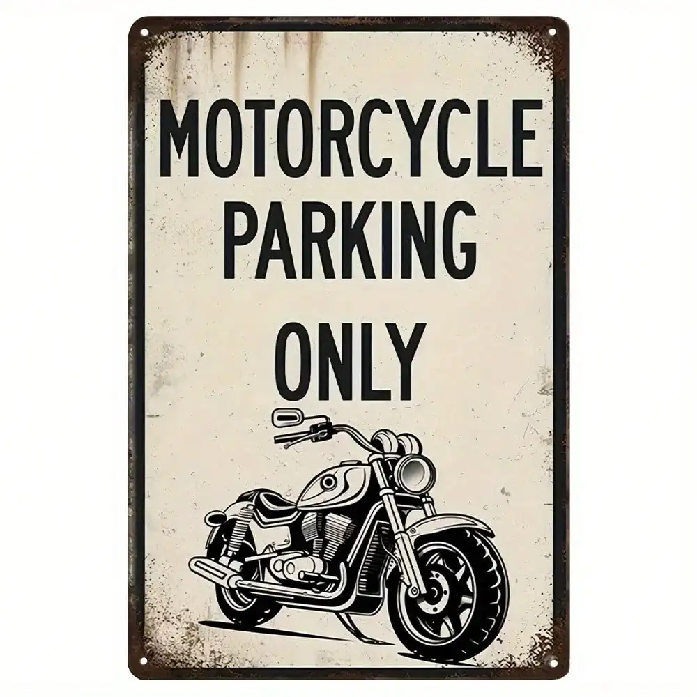 (2D-Blechmalerei) Vintage-Motorrad-Parkschild, Metall-Wandkunst-Plakette, 7,87 x 11,81 Zoll, rustikale Garagendekoration