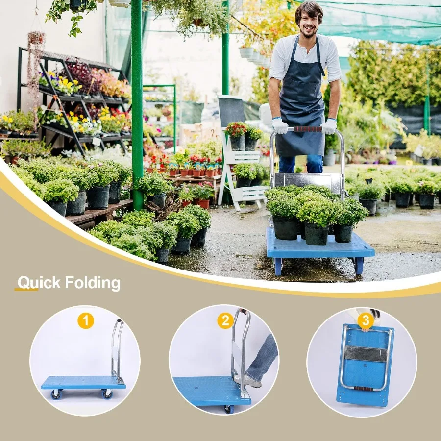 รถเข็นพับได้แบบ Heavy Duty พร้อมล้อหมุน 360 องศา สำหรับใช้งานในอุตสาหกรรมและครัวเรือน พกพาสะดวก พับเก็บได้ ผลิตจากเหล็กกล้าอัลลอย H