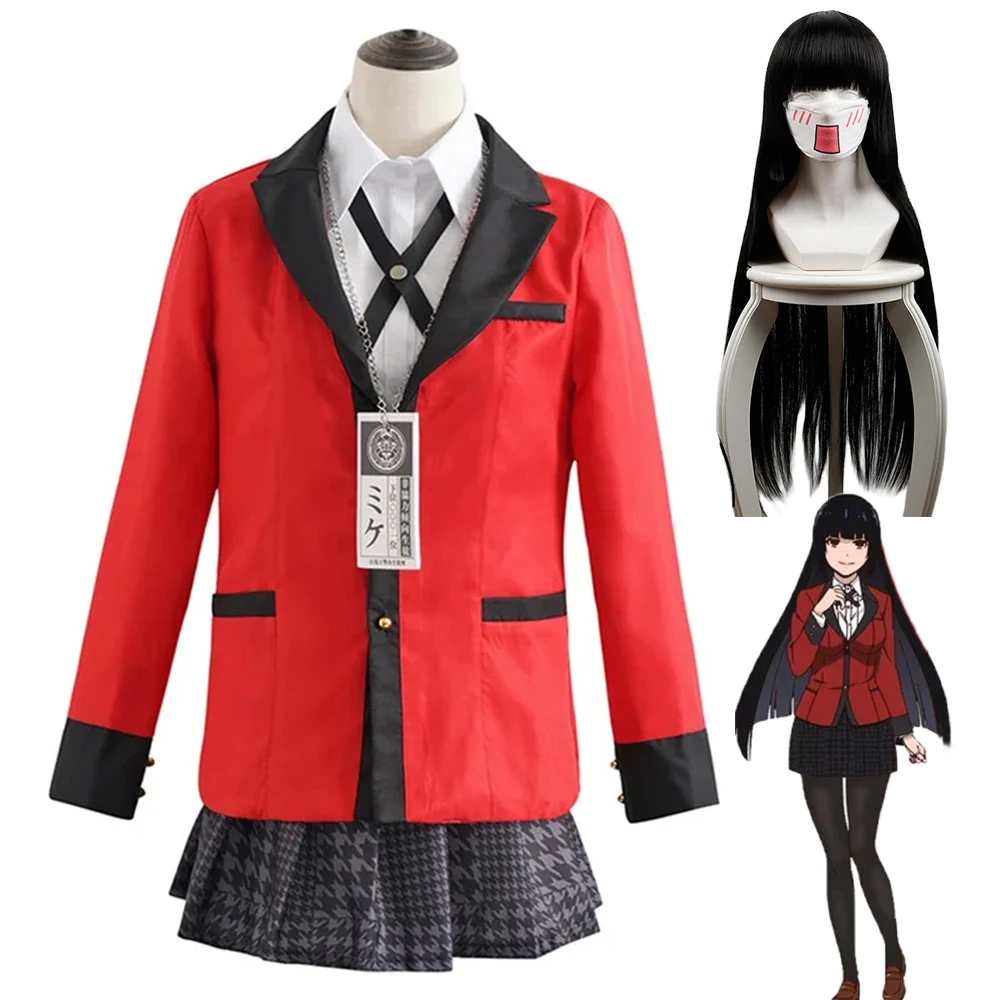 Jabami Yumeko Anime Cosplay Traje para Mulheres, Kakegurui, Jogador Compulsivo, Escola, Saia Plissada, Uniforme, Trajes de Halloween, Peruca