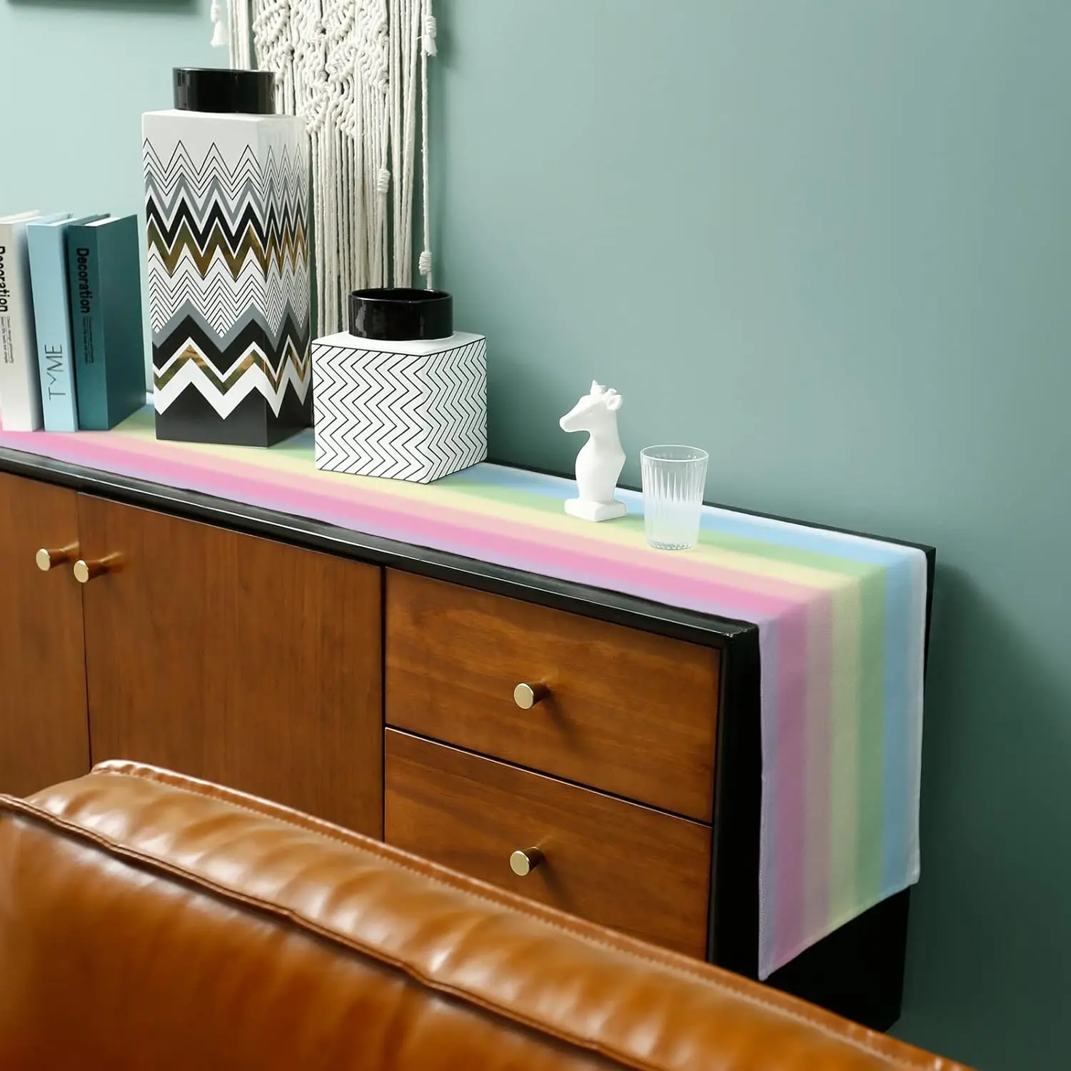 Snoep Regenboog Strepen Linnen Tafellopers Wasbare Kunst Textuur Dressoir Sjaal Tafel Decor Vakantie Bruiloft Thuis Dineren Feest Decor