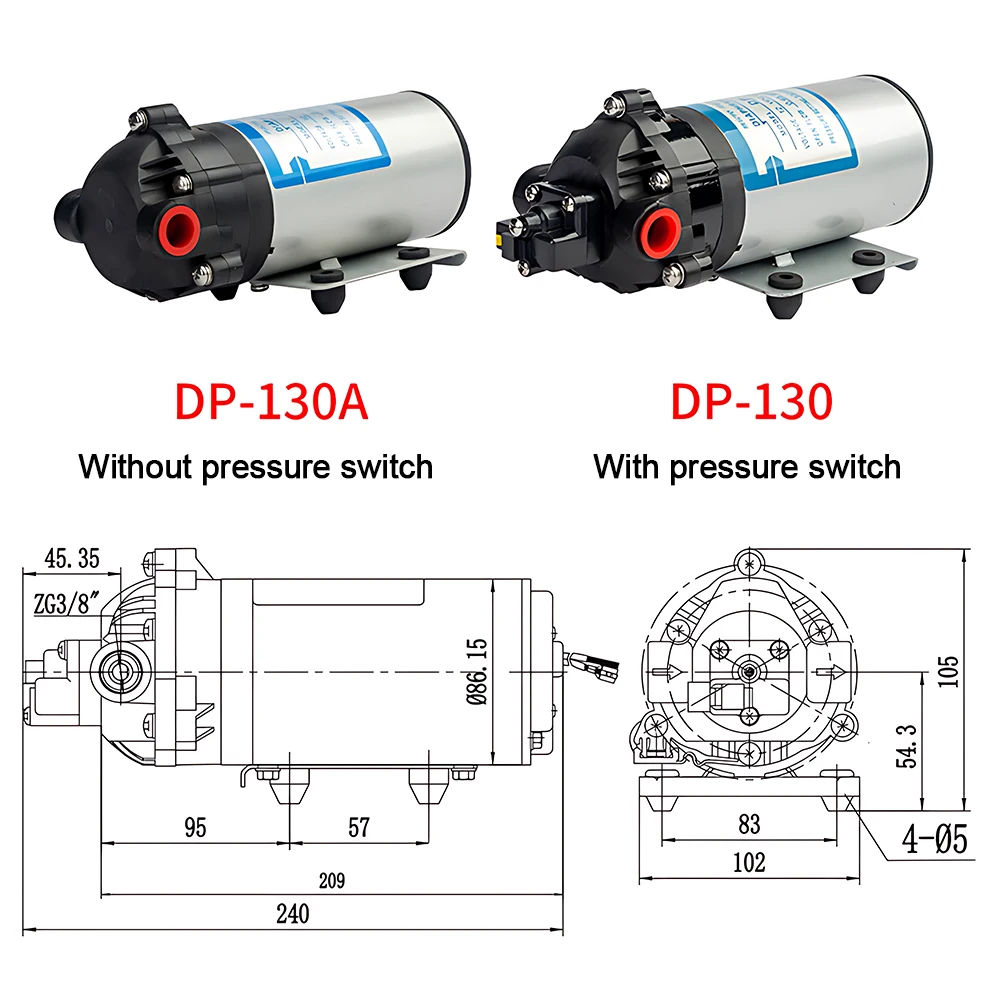 High Pressure Diaphragm Pump DC12V 24V Self Priming Water Spray Pump with Pressure Switch for RV Car Washing Plant Irrigation