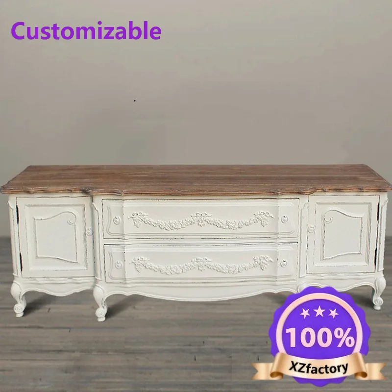 Factory Direct 2026 Top RatedSolid wood engraved TV cabinet living room light luxury storage audio-visual cabinet complete