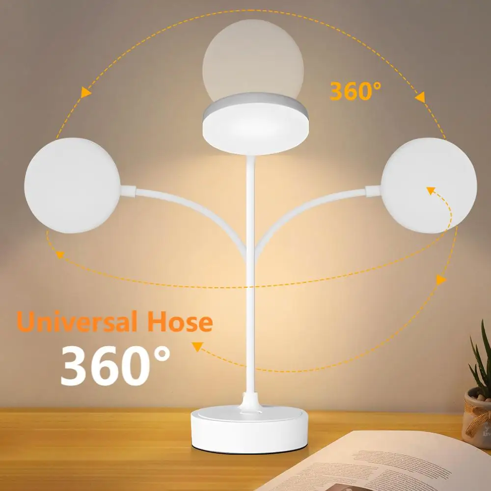 

360 ° Универсальная настольная лампа со шлангом, прикроватная лампа для чтения, декоративная настольная лампа, USB перезаряжаемая лампа, студенческие светодиодные ночники