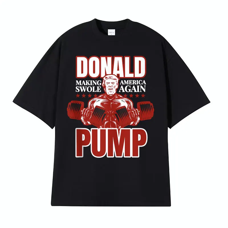 Donald Pump Swole America Trump Funny Gym Meme T-shirt Men's Harajuku Vintage Gothic T Shirt High Quality Cotton Tees Streetwear