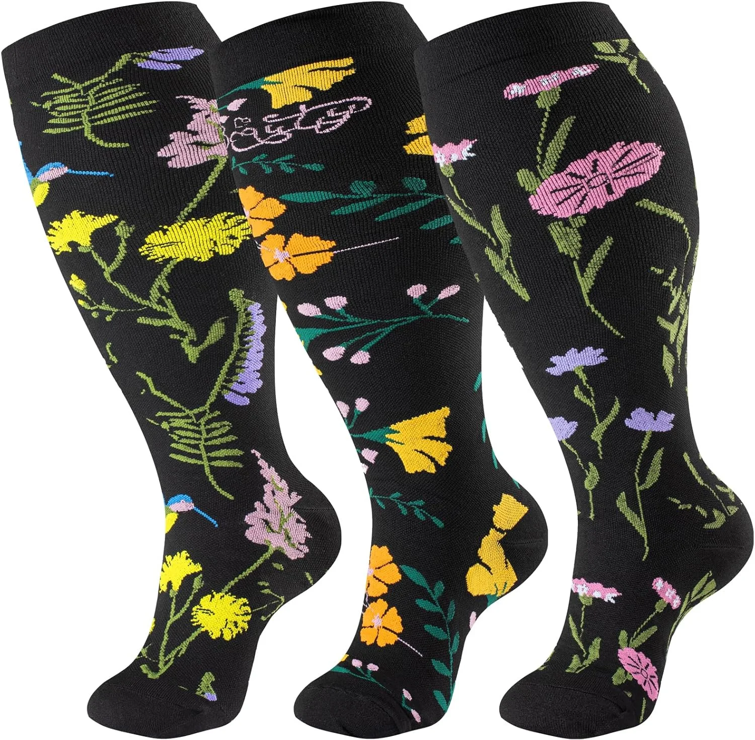 

3 Pairs Extra Wide Plus Size Compression Socks for Women and Women Mid-Calf Sports Socks for Running, Cycling, and Travel