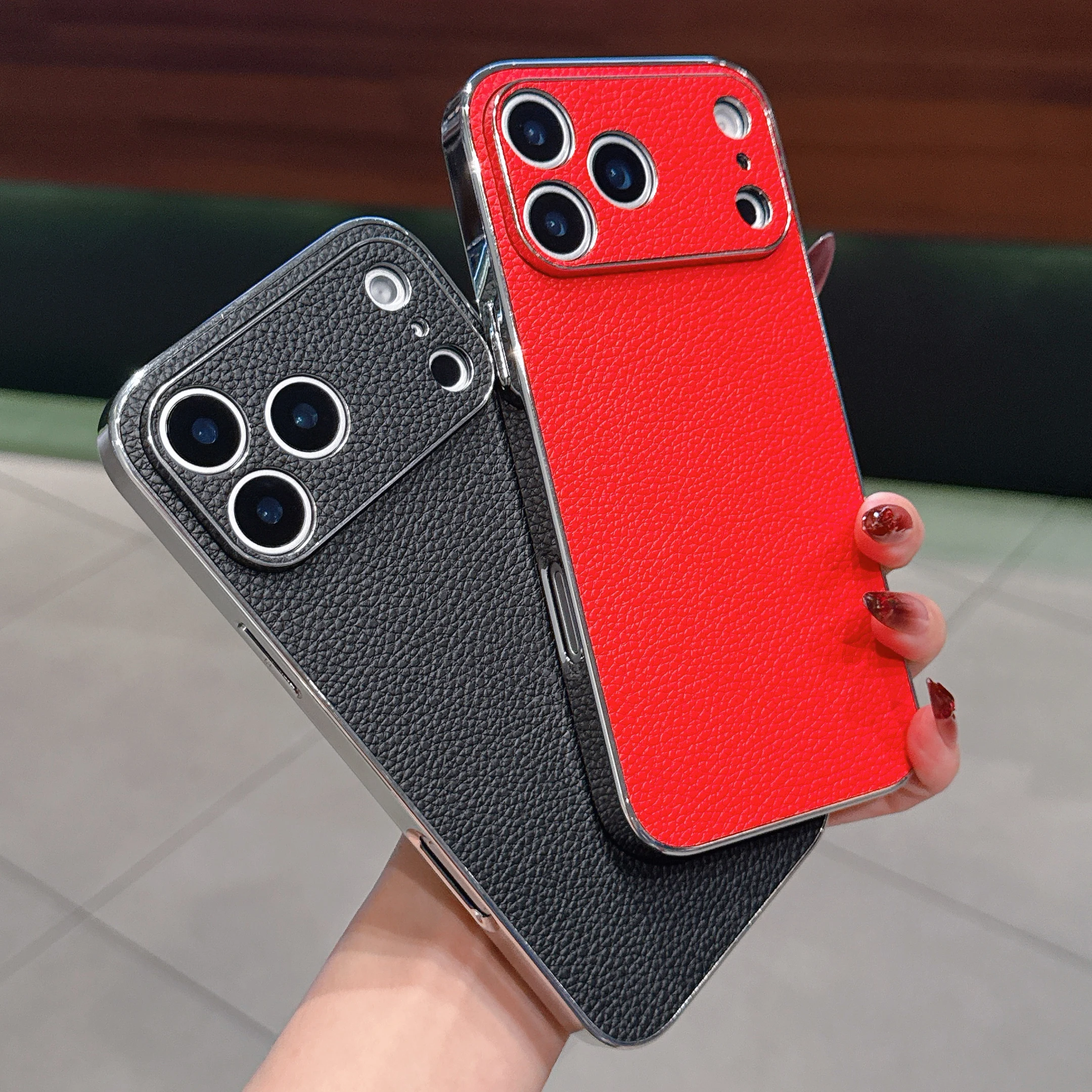 Capa Protetora com Textura Lichia para Celulares Apple iPhone 17 Air 16 15 14 13 12 Pro Max Plus
