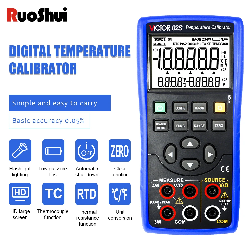 Victor Digital Temperature Calibrator Source Accuracy 0.05% In/Output DC Voltage Thermocouple Measurement (R/S/K/E/J/T/B/N)
