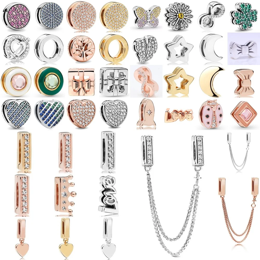 

925 серебряное сердце клевера, круглые отражения, клипсы, бусины, подвески, подходят для оригинального женского браслета, аксессуары «сделай сам»