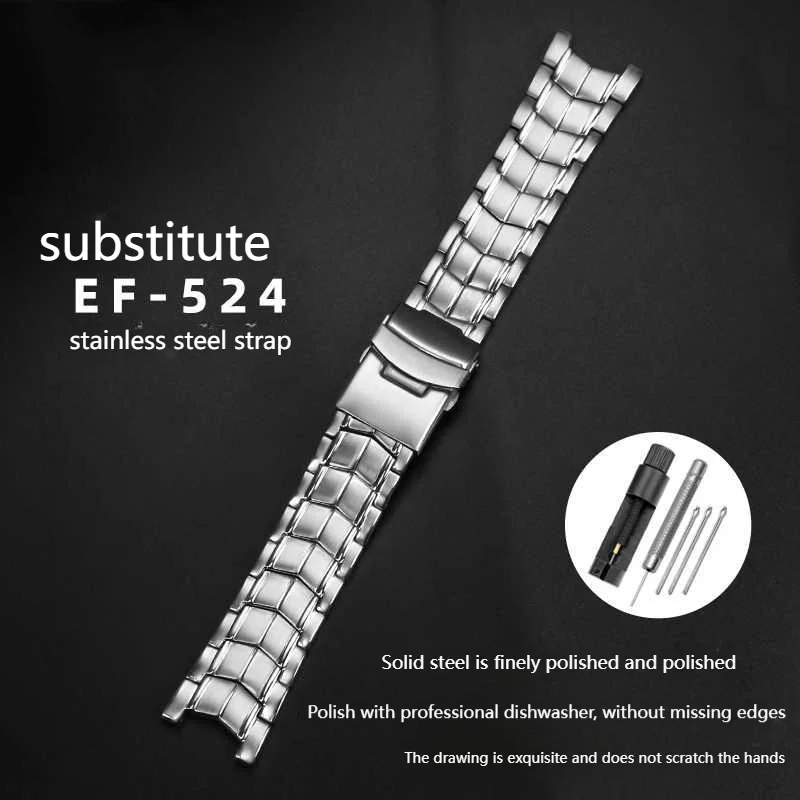 For Casio EDIFICE series EF-524D/524 Watch Strap Men Solid Stainless Steel Watchband Dedicated interface watch chains