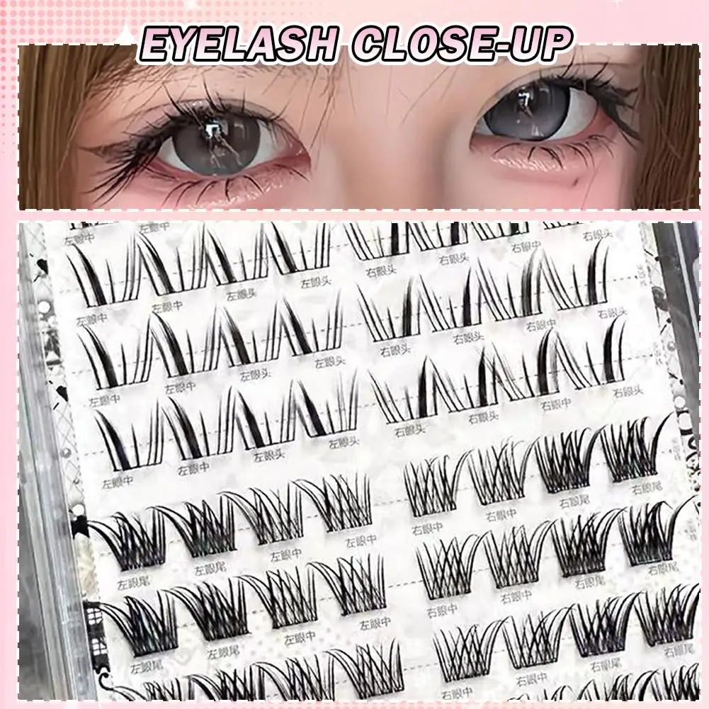 8 file Mix Ciglia finte senza colla 3D Comic Fox Style Soffici spessi, arricciatura naturale Strumento per trucco per estensione ciglia autoadesiva