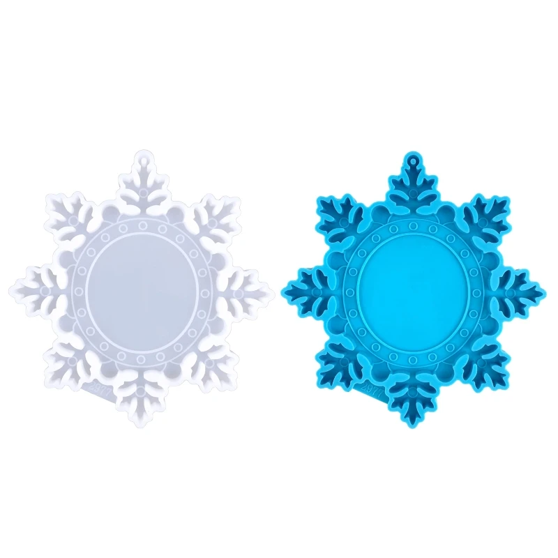 R3MC Snowflake Photo Frame Drop Glue Mold Diy Christmas Decor Snowflake Photo Frame Pendant Desktop Ornament Silicone Mold