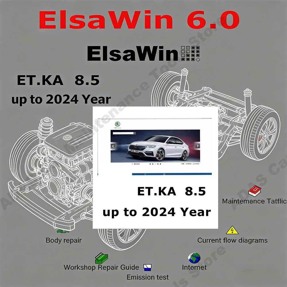 Derniers outils d'entretien automobile Elsawin 6.0 avec logiciel de réparation automobile ETKA 8.5, scanner OBD2, logiciel de catalogue de pièces électroniques