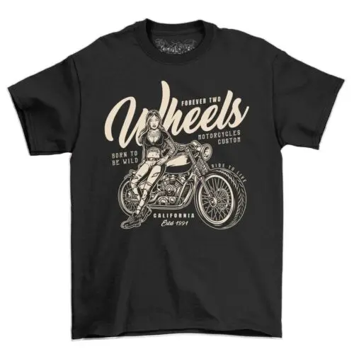 Born To Be Wild Two Wheels Motorcycle T-Shirt Men's Motor Bike Vintage Shirt