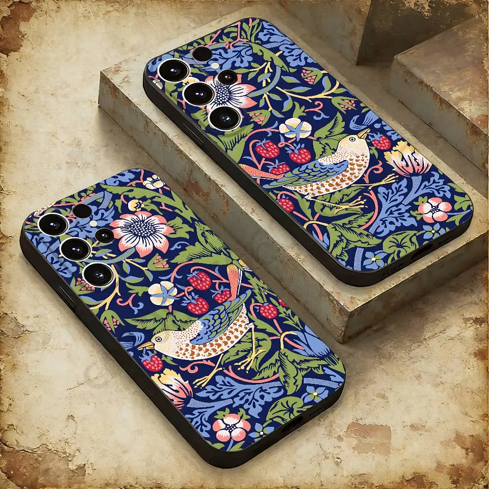 

William Morris Strawberry Thief Phone case For Samsung Galaxy A53,51,72,73,31,30,42 Soft Silicone Black Cover