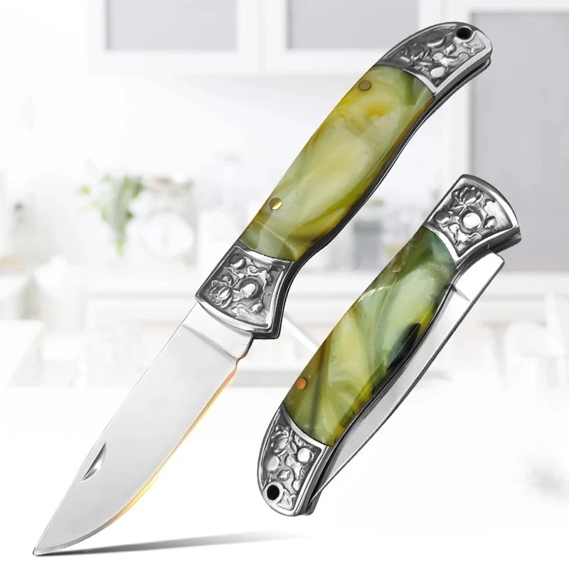 

Portable Pocket Folding Knife Resin and Stainless Steel Handle Outdoor Travel Camping Tool Keychain Accessory Holiday Gift