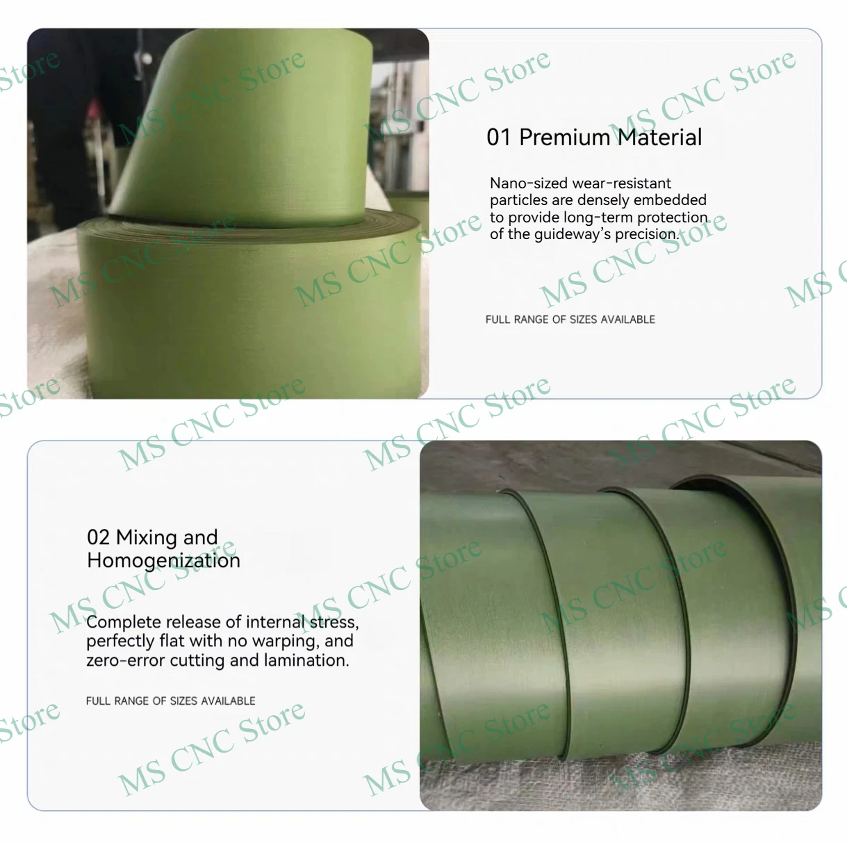 Afbeelding 3: Slydwa Slijtvaste PTFE Turcit B Zachte Band voor CNC Machinegereedschapsrails 1M 0.8mm 1.0mm 1.2mm 1.5mm 2.0mm 2.5mm 3.2mm Groen