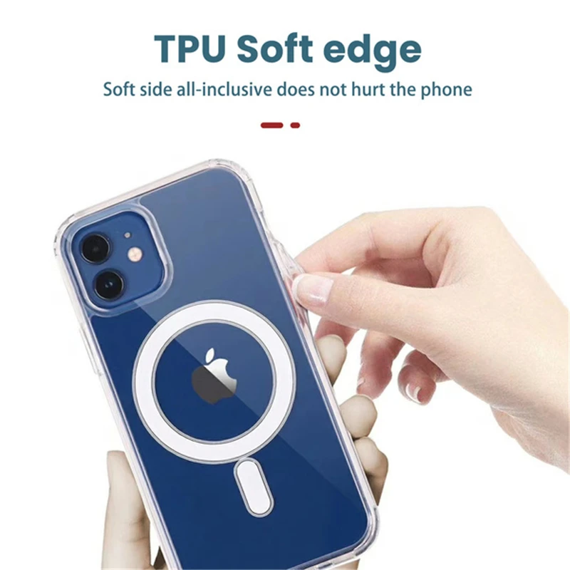 Clear Ultra Shockproof Soft Mag Safe Case for Magsafe iPhone 15 14 13 12 11 Pro Max 12 13 Mini Built-in Magnetic 7 8 Cover Shell