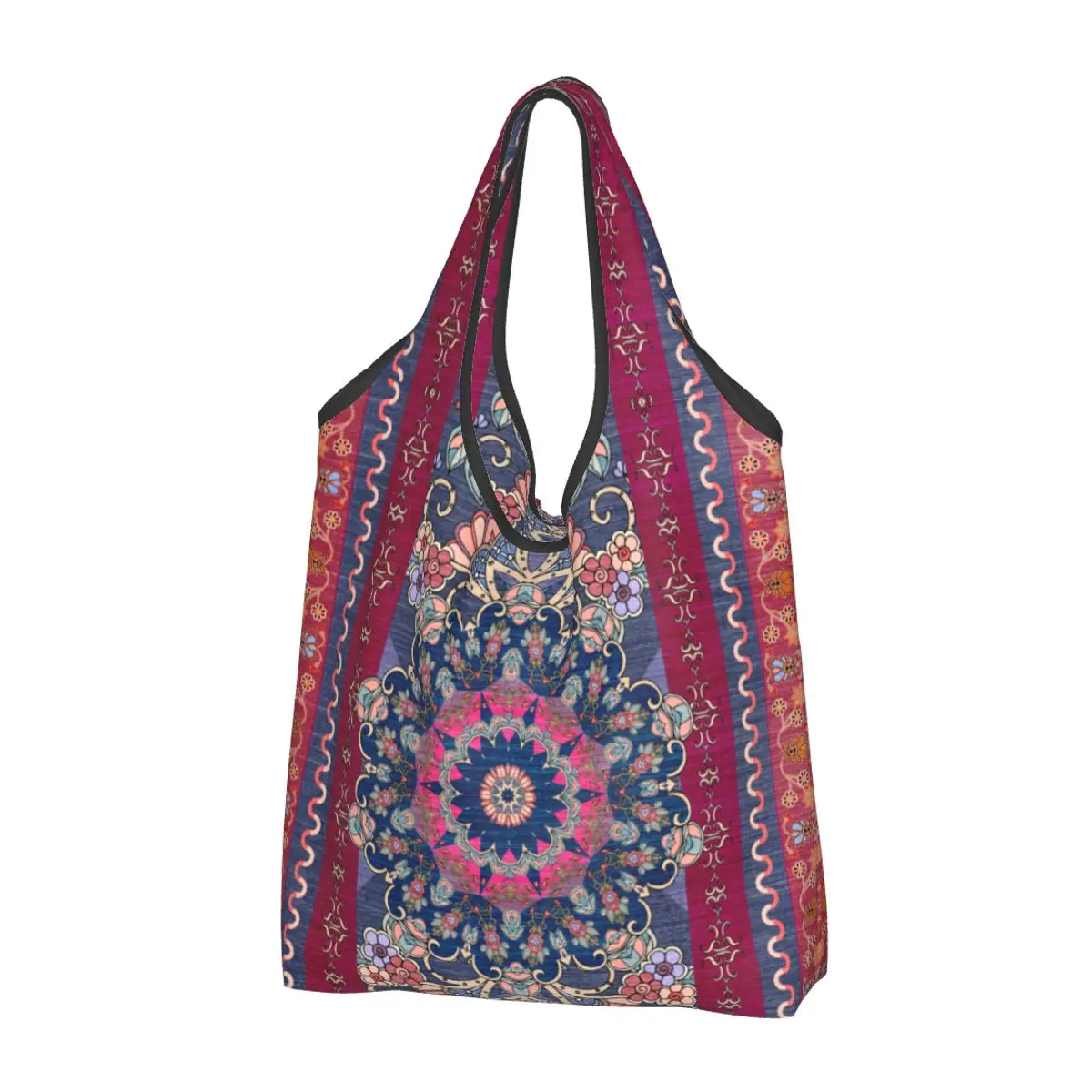 

Cute Print Antique Persian Rug Shopping Tote Bags Portable Shoulder Shopper Bohemia Ethnic Tribal Carpet Handbag