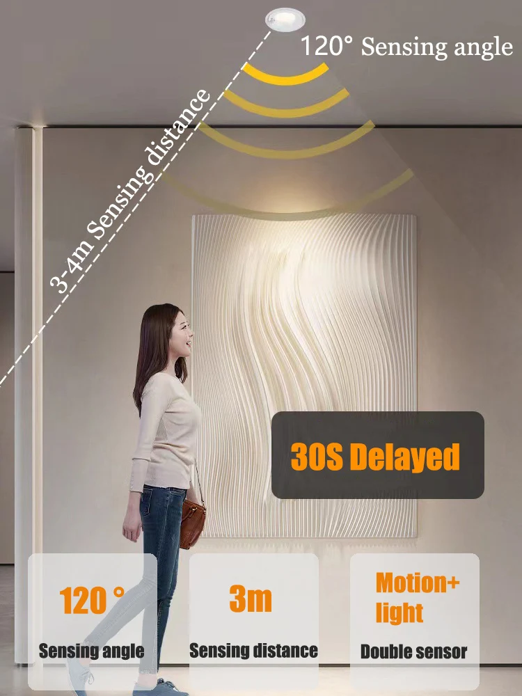 Recessed Anti-Glare Spotlight Pir Motion Sensor Aisle Cob Spot Lamp Living Room Dining Led Ceiling Downlight Lighting Fixture