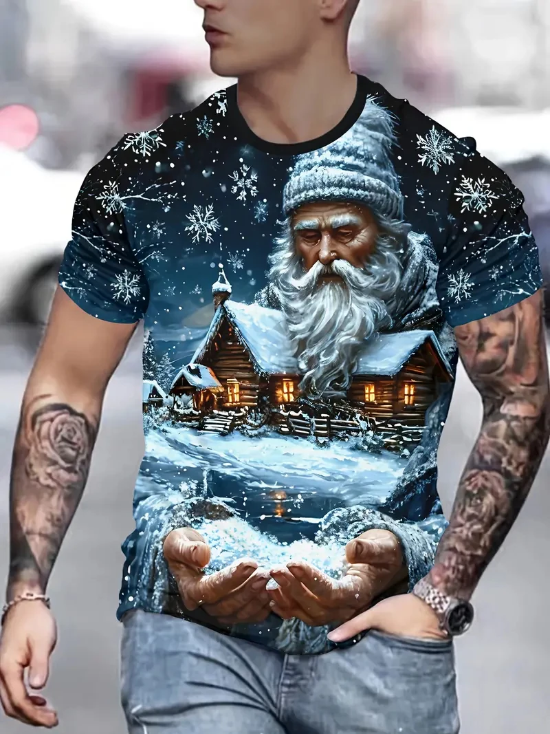 Santa Claus T-shirt With 3d Christmas Tshirt For Men Women Christmas Party Outfit Short Sleeve Tshirt Men's Tees Women Clothing