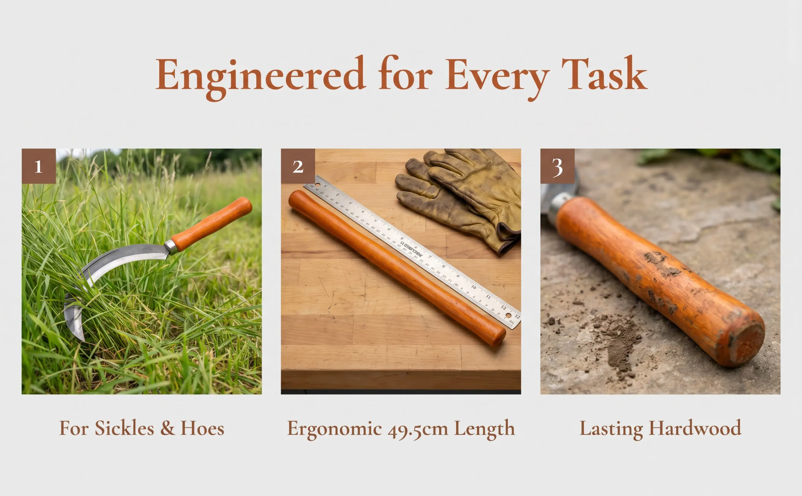 Wooden Replacement Handle for Agricultural Tools Hoe Shovel Hardwood Construction Slipresistant Comfort Grip Universal