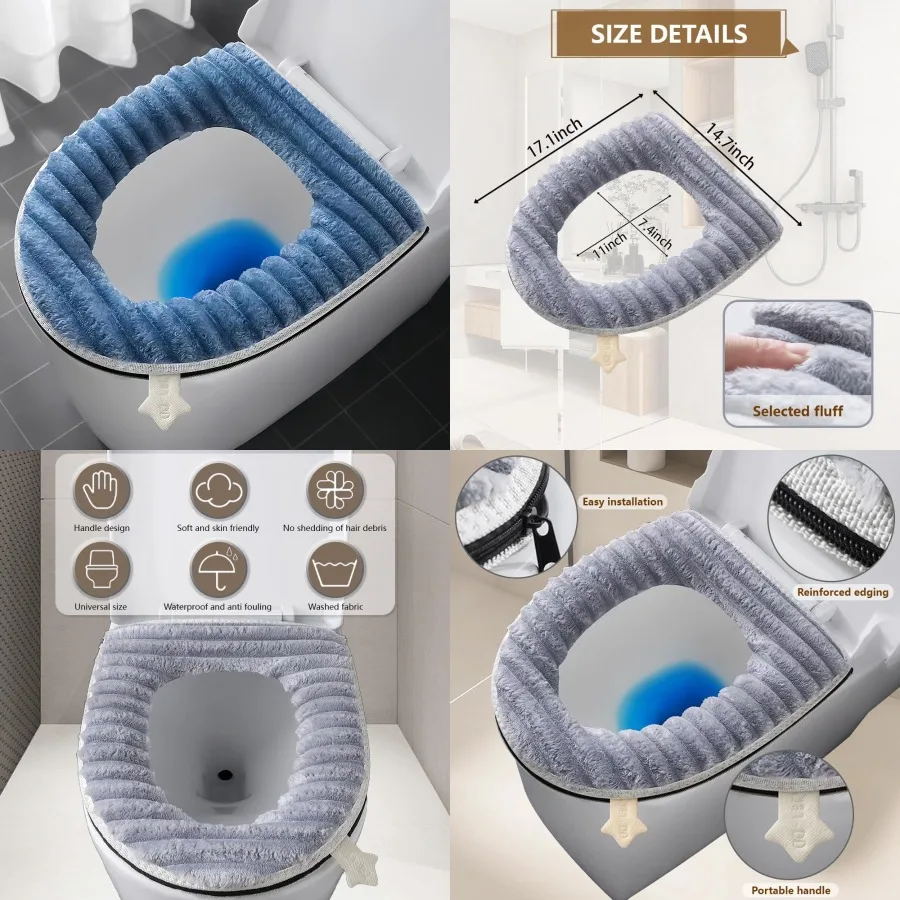 

Toilet Seat Warmer Cover for Bathroom with Soft Thicker Design Stretchable Washable Fiber Cloth with Zipper and Snaps for Easy