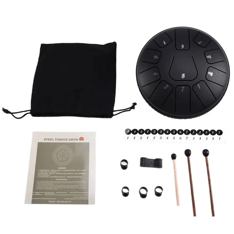 A69P-Steel Tongue Drum 6 Inch 11 Notes D Tones Glucophone Ethereal Drum Music Drum Tongue Drum Percussion Instrument