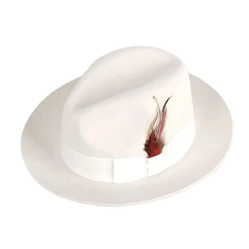 

New British White 100% Wool Felt Hat Men Fedora Big Size Raw Edge Brim Satin Lined Ships in Box