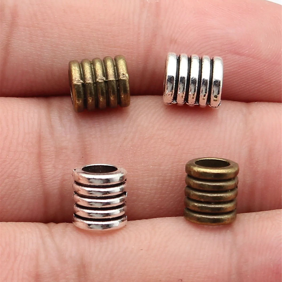 WYSIWYG 10pcs 7x7x8mm 2 Colors Antique Bronze Color Antique Silver Color 5 Circle Large Hole Beads For DIY Jewelry Making