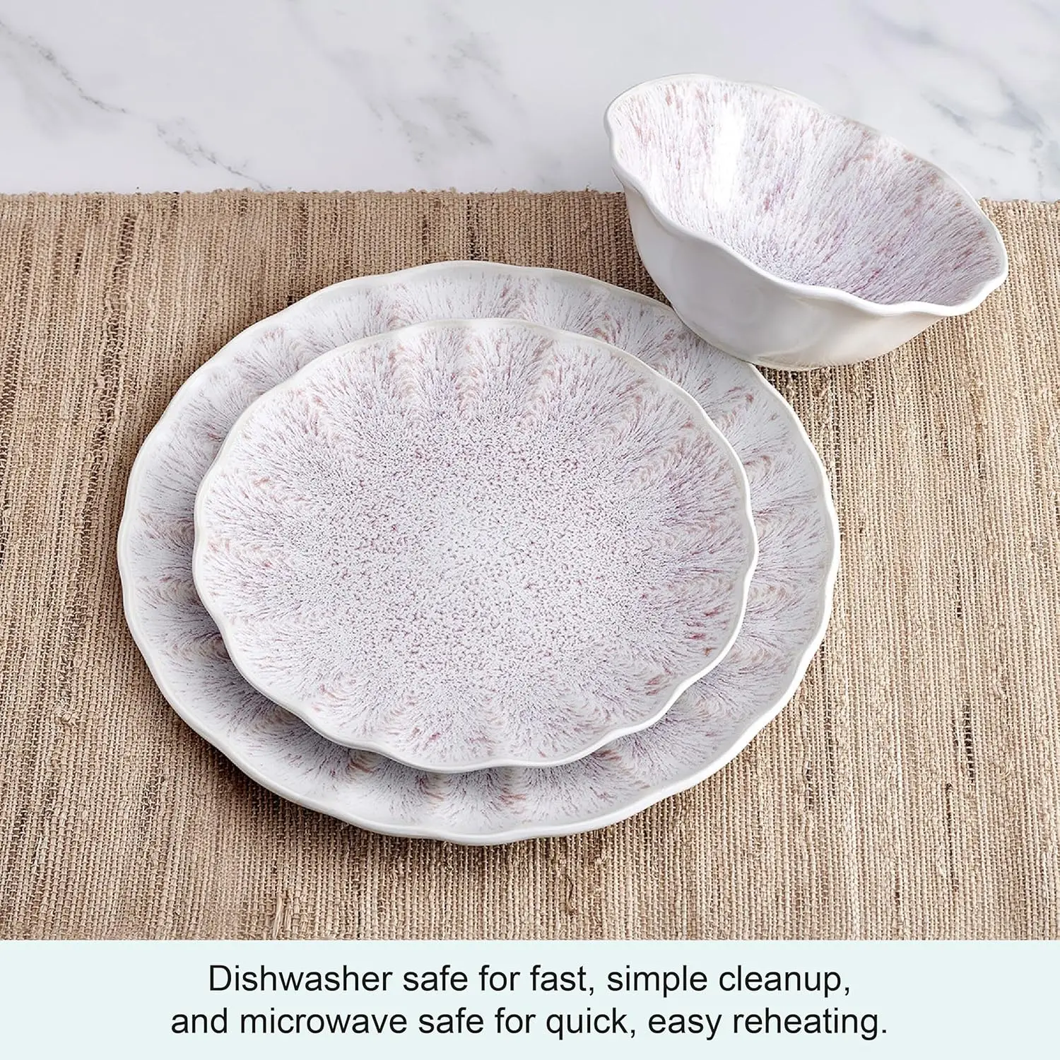 طقم أواني طعام مكون من 12 قطعة مصنوع يدويًا من Isla، خدمة لـ 4 أشخاص، وردي