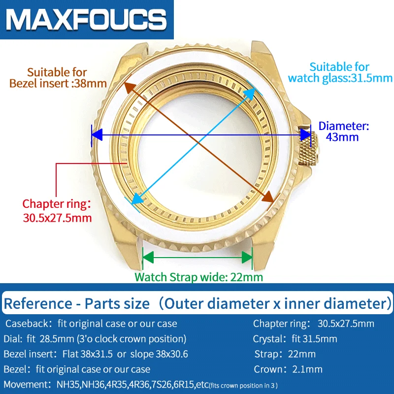 Matte Stainless Steel Samurai Watch Case Set 3 o'clock For SKX007