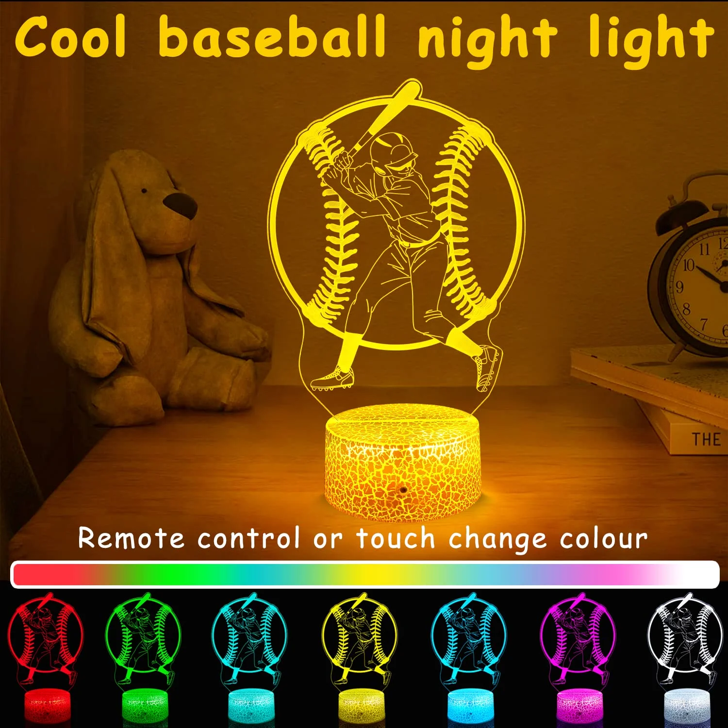 Baseball Night Light Cool Baseball Gifts 16 Colors Changing Bedside Room Baseball Decor Lamp Birthday Xmas Party Gifts for Kids