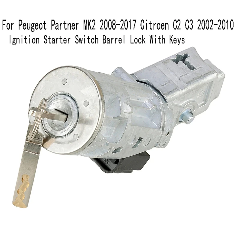 Ignition Starter Switch Barrel Lock With Keys For Peugeot Partner MK2 2008-2017 Citroen C2 C3 2002-2010