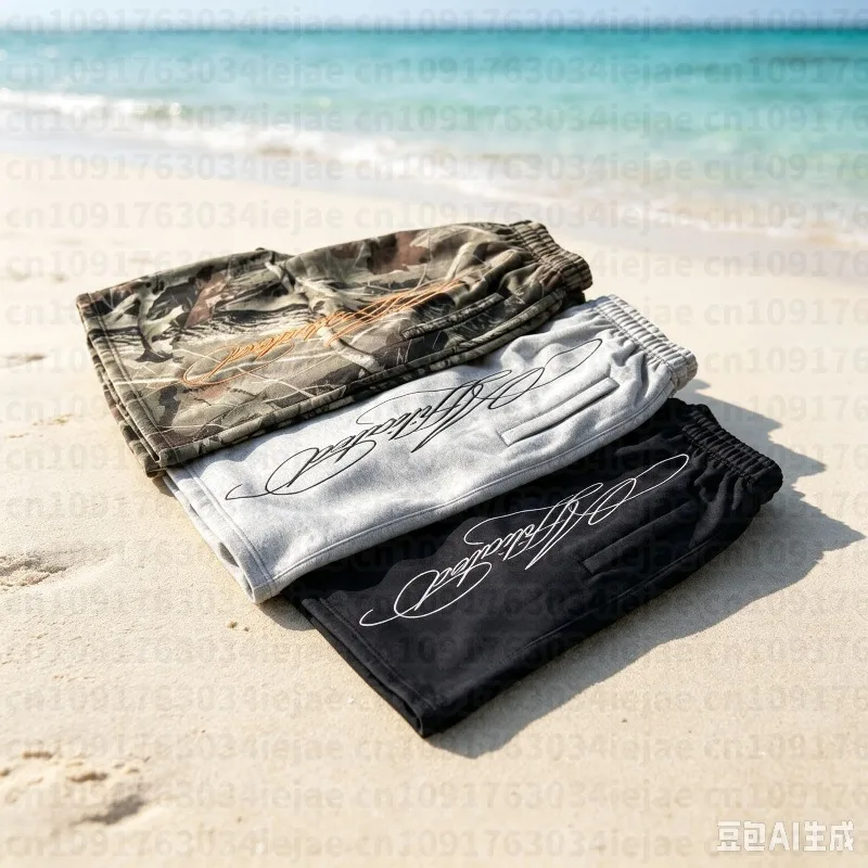 Shorts Masculinos Streetwear Americano Retrô Hip Hop com Estampa de Letras, Estilo Baggy para Esportes e Lazer de Verão