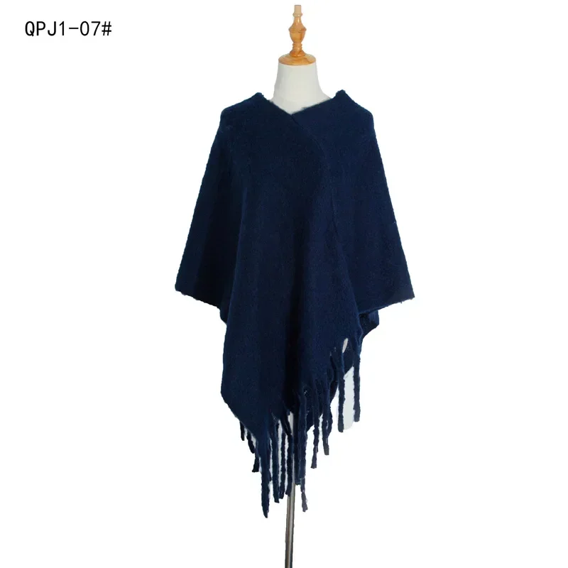 

Spring Autumn Loop Yarn Women Shawl Thick Tassel Warm Cloak Pullover Poncho Lady Capes Navy Cloaks