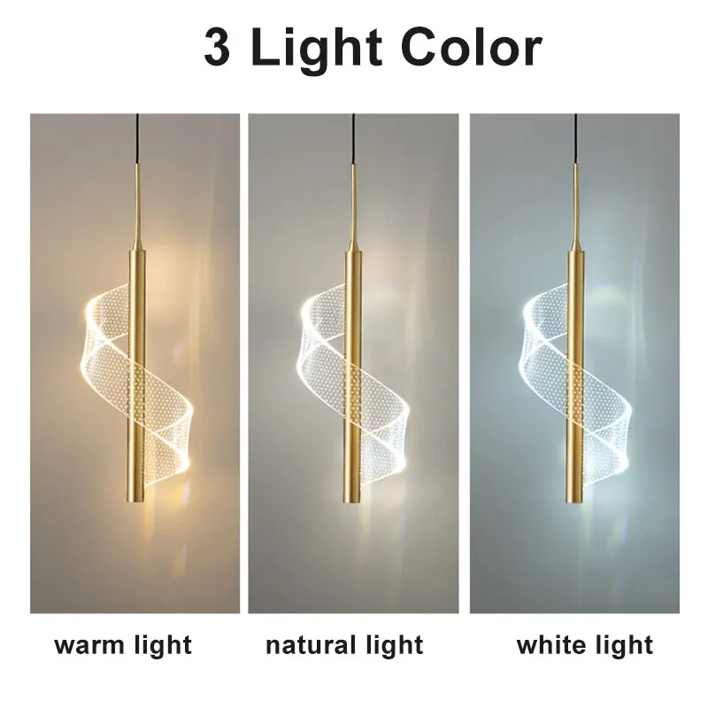 Nordic Spiral LED Pendant Lights Luz Acrílica Moderna Lâmpada de cabeceira, Iluminação interior, Quarto, Sala de estar, Decoração de casa