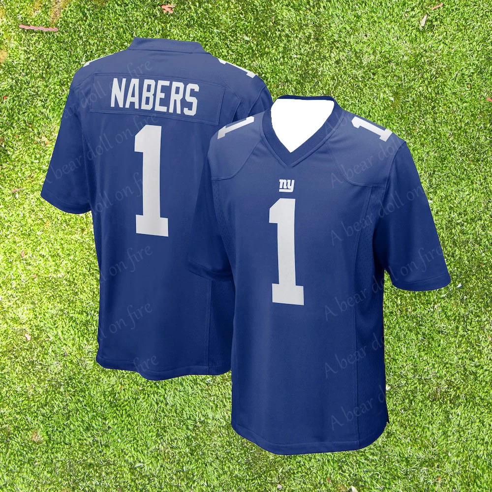 Jersey No. 1 Malik Nabers New York Giants Summer Short-Sleeved Jersey Outdoor Youth Training Wear Sports Wear Shirt Tops