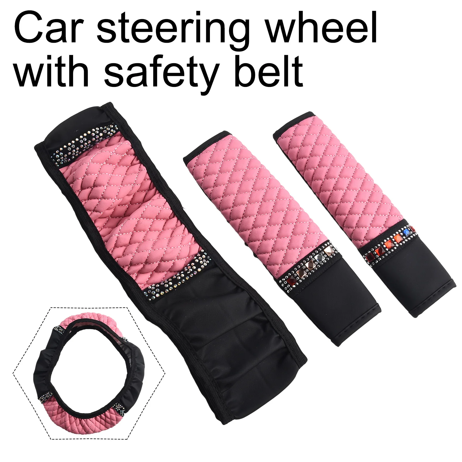 

Steering Cover Gorgeous Bling Leather Rhinestone Car Steering Wheel Cover with Shoulder Pads Pink Fashion Forward