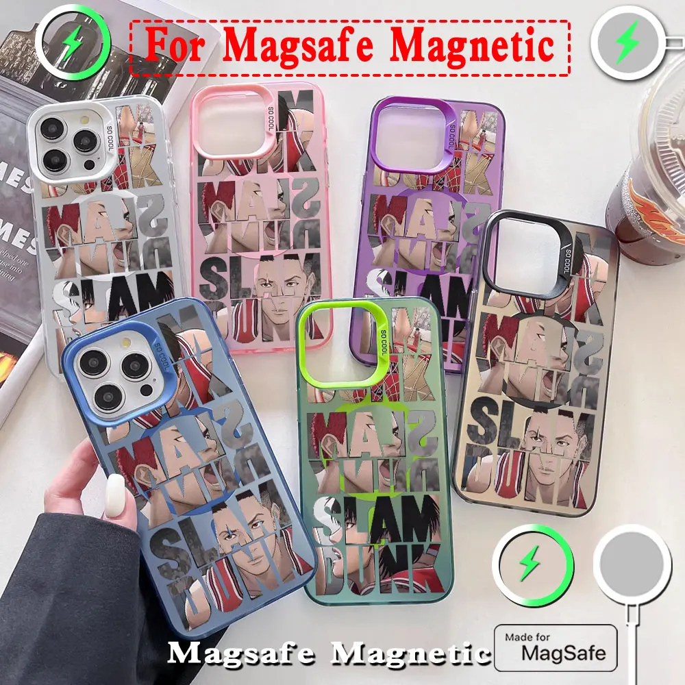 Funny Anime Slam Dunk Magsafe Magnetic Case for Samsung S25 S24 S23 S22 S21 S20 FE Plus Ultra 5G Soft Silver Plated Cover