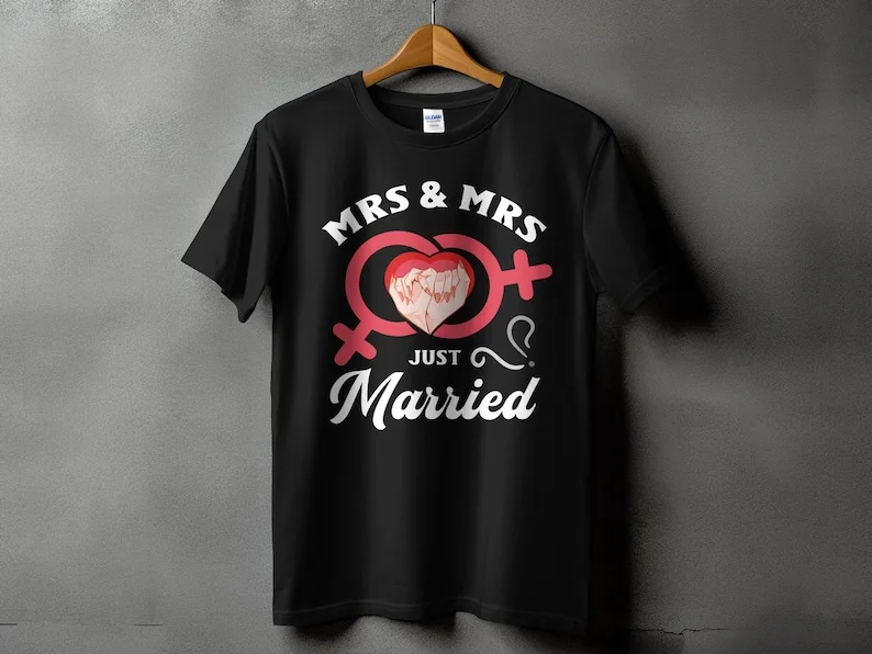 Mrs and Mrs Just Married T-Shirt Lesbian Wedding Shirt LGBT Pride  Lesbian Couple Shirt Just Married Shirt Wedding Gift