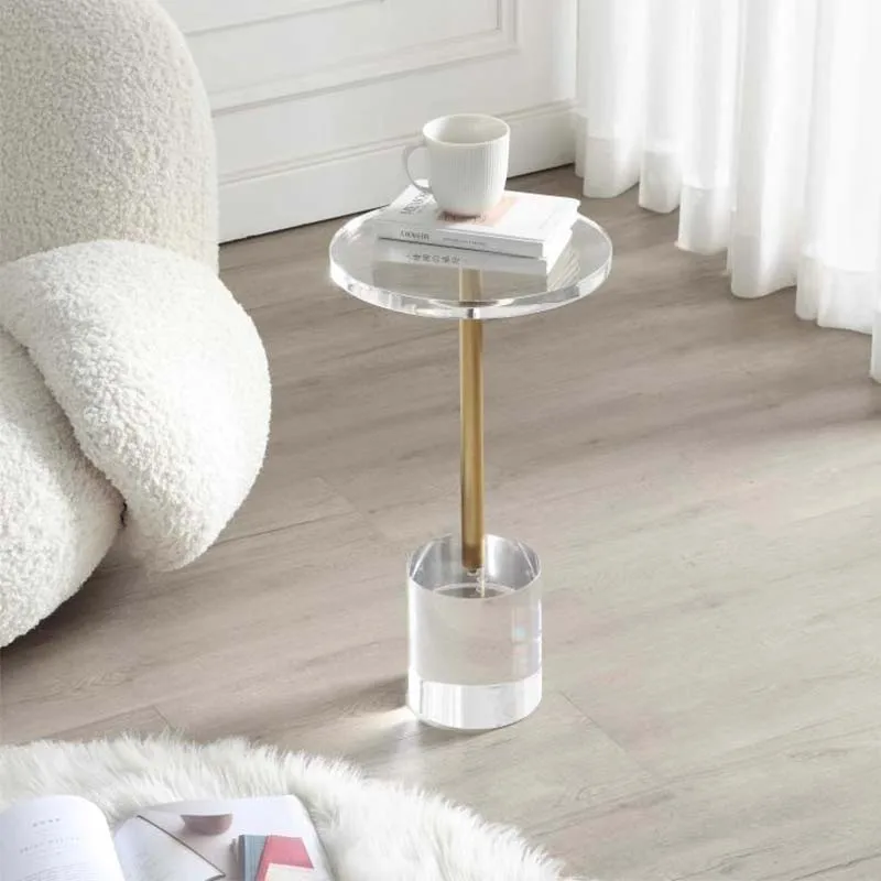 Thickening Transparent Acrylic Coffee Table Clear Drink Table Small Round End Modern Living Room Apartment SideTable Corner Desk