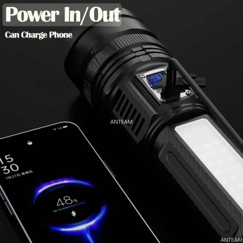 20000LM Most Powerful Led Flashlights Tactical USB 15000mah Built-in Battery Flash Light Emergency Spotlights 5km Holiday Gifts