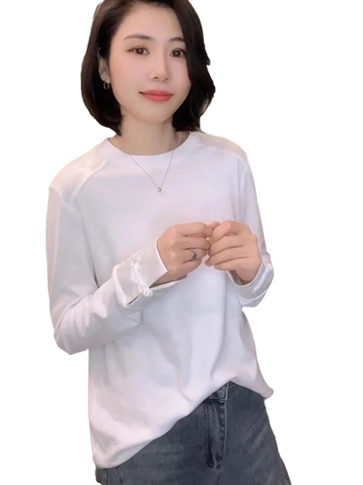 Nueva camiseta china Sle Long Sve blanca para mujer, diseño de primavera 2025, Sense Splicing, ropa interior, Base irt, botón superior redondo...