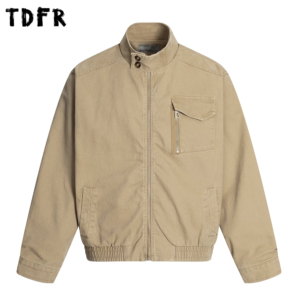 

Pocket Cargo Jacket Mens with Rivets Solid Color Autumn Retro Casual Loose Long Sleeve Outerwear Man