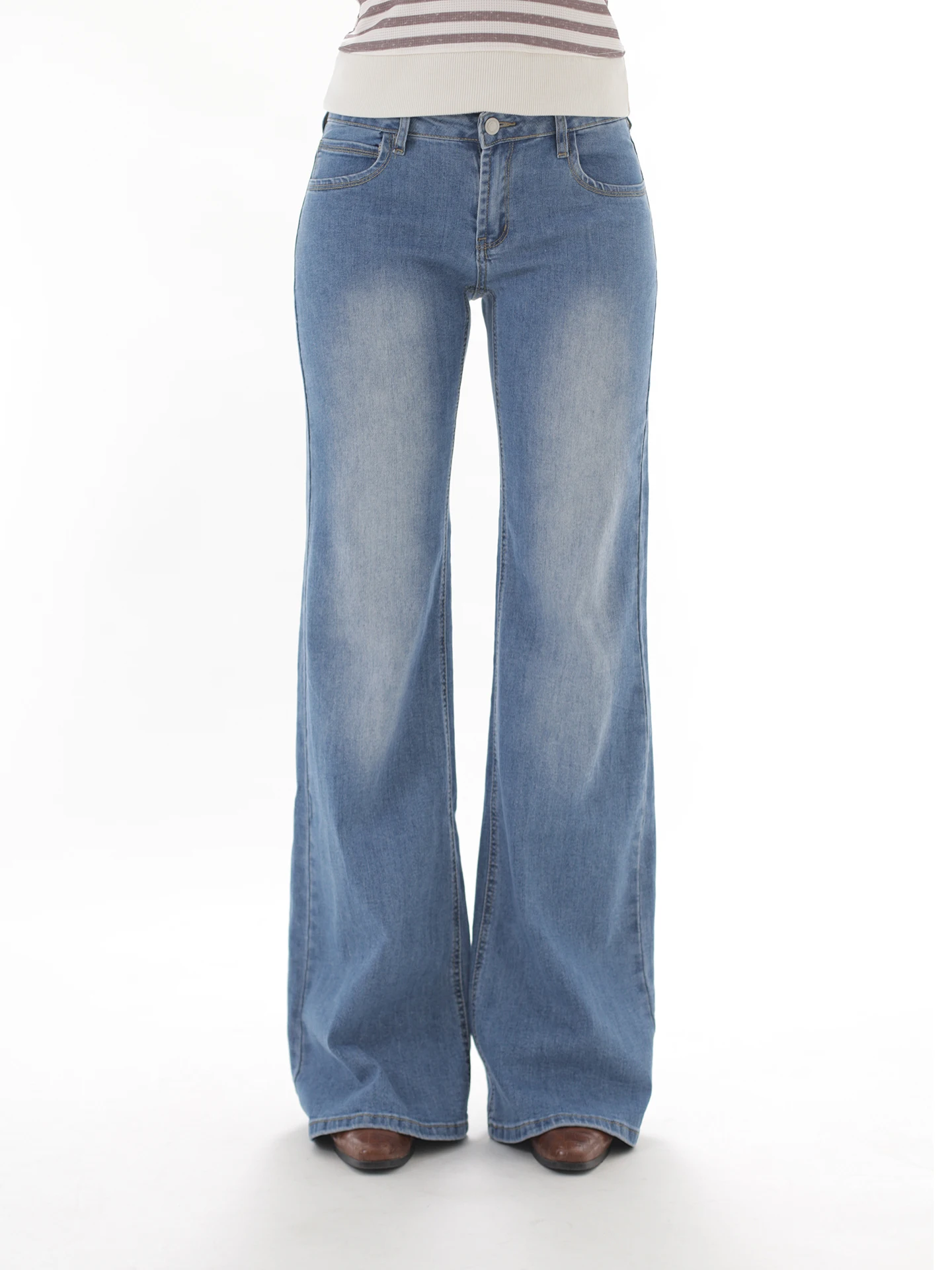 

Винтажные джинсы Ohmyloli с низкой талией, расклешенные, эластичные, из выцветшего белого хлопкового стрейч-денима, женские осенние модные брюки