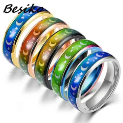 Besiko 6mm Body Temperature Change Color Mood Ring Star Moon Stainless Steel For Women Men Smart Discolor Rings Best Gifts