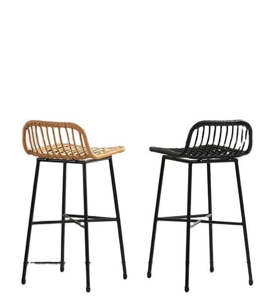 

Yoho Hot Sale Luxury Steel Rattan Chairs Front Desk Bar Chairs Modern High Stool Bar Chairs for Bar Table
