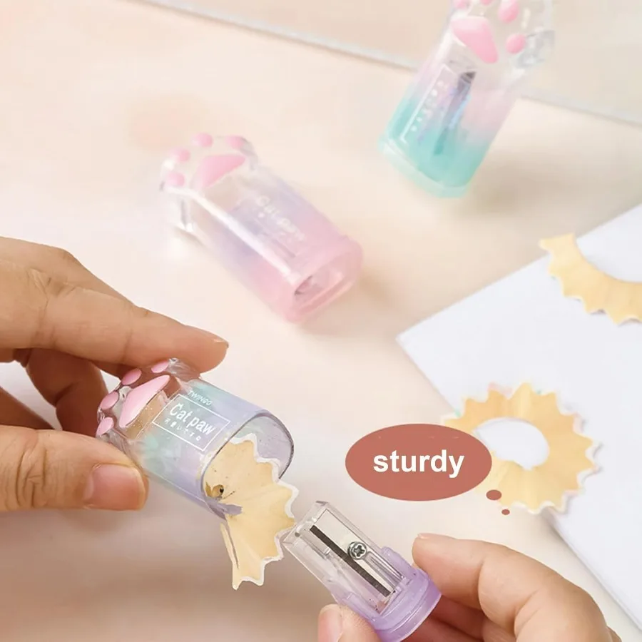 3-delige schattige cartoon kat poot handmatige puntenslijper set voor school- en kantoorgebruik Kawaii plastic puntenslijper ideaal voor meisjes